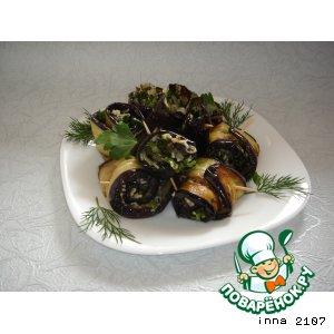 Рецепт: Рулетики из баклажанов c сыром и оливками