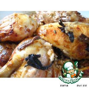Рецепт: Курица в песто с грибами и рисом