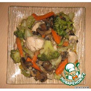 Рецепт: Куриное рагу с брокколи и грибами