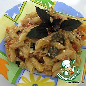 Рецепт: Макароны с помидорами, оливками и фетой
