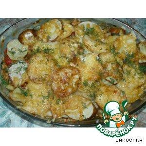 Рецепт: Картошка с куриным фаршем и овощами,  запечeнная в духовке