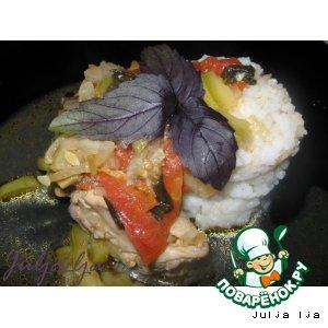 Рецепт: Курица с кабачками, томатами и базиликом