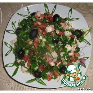 Рецепт: Салат со щупальцами кальмаров "Шаланды"