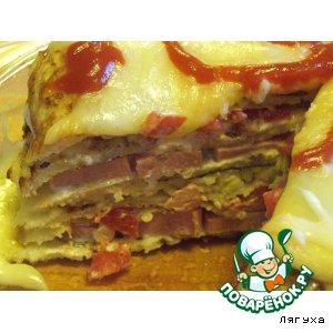Рецепт: Закусочный торт из картофеля с сосисками, сыром и помидорами