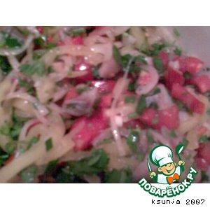 Рецепт: Салат с сельдью, помидором и перцем