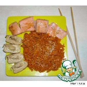 Рецепт: Морковь с кунжутом и японский омлет тамаго