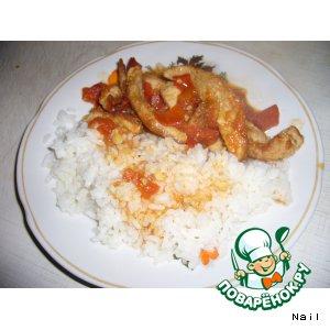 Рецепт: Свинина в томатно-чесночном маринаде с рисом