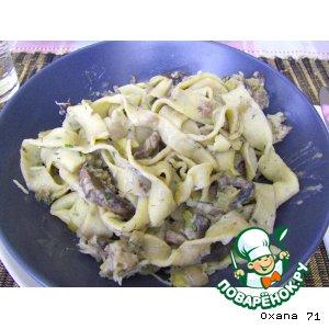Рецепт: Зелeные домашние папарделли с грибным соусом