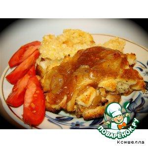 Рецепт: Курица под яблочным соусом с сухариками