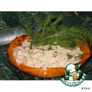 Рецепт: Печеная тыква с креветками и сливочным соусом
