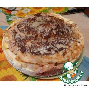 Рецепт: Торт "Блинная гора с яблоками и творожным кремом"