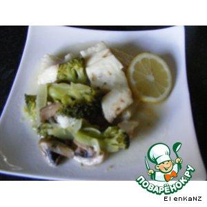 Рецепт: Рагу из рыбы с шампиньонами и брокколи