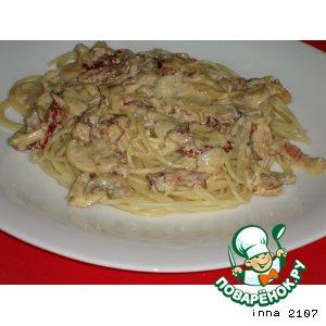 Рецепт: Спагетти    с шампиньонами и вялеными помидорами
