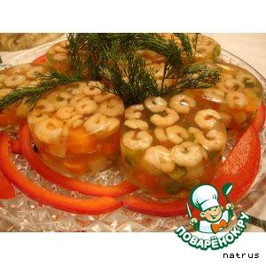 Рецепт: Заливное из овощей с креветками