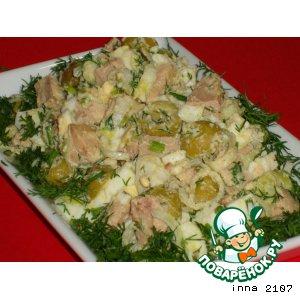 Рецепт: Салат из печени трески с оливками