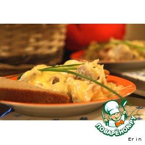 Рецепт: Картофельная запенка с морепродуктами под грибным соусом