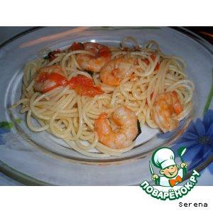 Рецепт: Спагетти с хвостами креветок