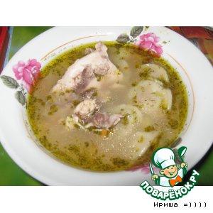 Рецепт: Куриный суп с пельменями