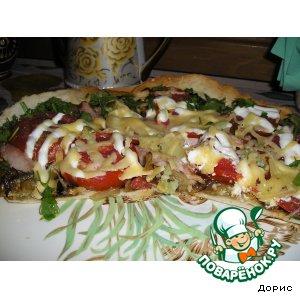 Рецепт: Сочная пицца с тонким донышком и хрустящей корочкой
