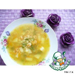 Рецепт: Суп с овощами, макаронами и креветками