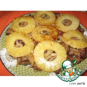 Рецепт: Куриная печень под ананасами