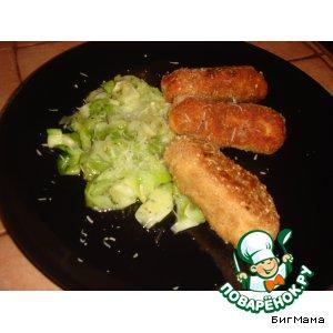 Рецепт: Рыбные палочки и овощные макароны "от Маруси"