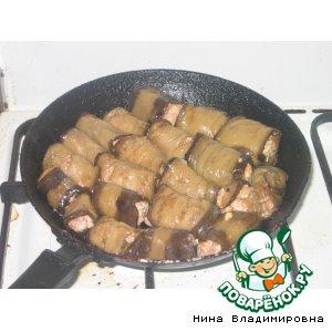 Рецепт: Запеченные рулетики из баклажанов с мясом