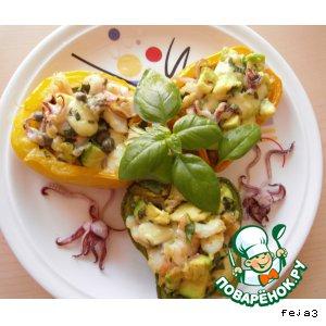 Рецепт: Печеная паприка, фаршированная авокадо с морепродуктами