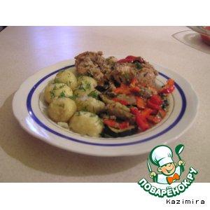 Рецепт: Кролик  под шубой из овощей с орехово-грибным соусом