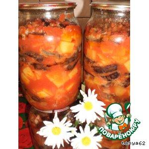 Рецепт: Баклажаны с картофелем в томатном соусе