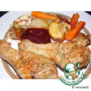 Рецепт: Курица, запеченая с розмарином и овощами