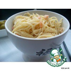 Рецепт: Спагетти с креветками в сливочно-винном соусе