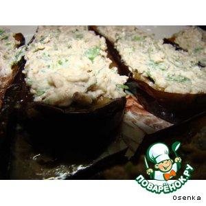 Рецепт: Баклажаны-лодочки  с орехами и чесноком