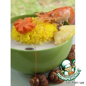 Рецепт: Том Кха с морепродуктами, шиитаке и шафрановым рисом