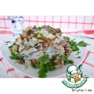 Рецепт: Салат из куриной печени и морской капусты