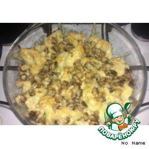 Рецепт: Цветная капуста, запеченная с сыром и грибами