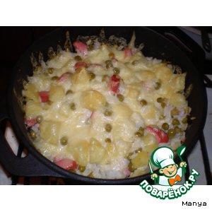 Рецепт: Картофель, запеченный с зеленым горошком и рисом
