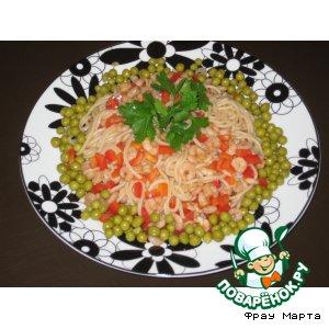 Рецепт: Теплый салат из рисовой лапши и креветок