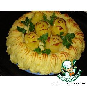 Рецепт: Картофельный торт дубль 2 или "Картофельная корзина с розами"