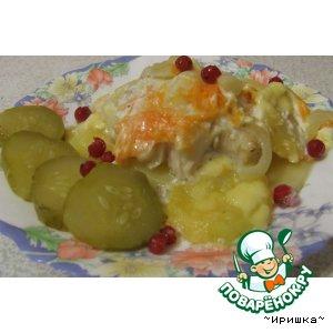 Рецепт: Филе сома под нежной картофельно - сырной шубкой