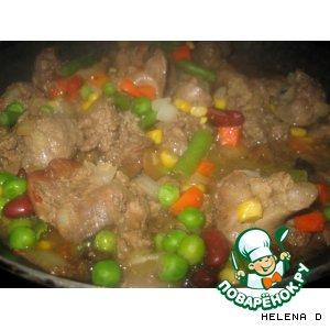 Рецепт: Нежная куриная печень с рисом и овощами
