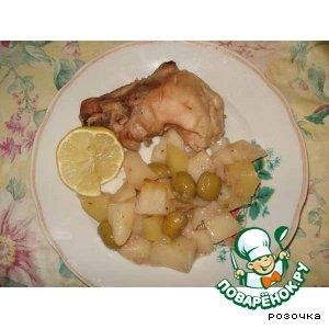 Рецепт: Курица с лимоном и оливками