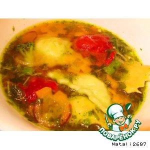 Рецепт: Суп с цветными равиоли