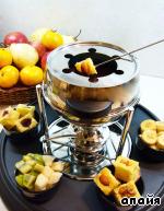 Шоколадное фондю с творожным бисквитом и фруктами ингредиенты